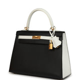 Hermes Special Order (HSS) Kelly Sellier 25 Black and White Epsom Brushed Gold Hardware - Thumbnail View 5