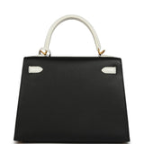 Hermes Special Order (HSS) Kelly Sellier 25 Black and White Epsom Brushed Gold Hardware - Thumbnail View 4