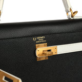 Hermes Special Order (HSS) Kelly Sellier 25 Black and White Epsom Brushed Gold Hardware - Thumbnail View 7