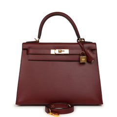 Pre-owned Hermes Kelly Sellier 28 Rouge H Sombrero Gold Hardware