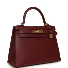 Pre-owned Hermes Kelly Sellier 28 Rouge H Sombrero Gold Hardware