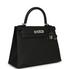 Pre-owned Hermes Kelly Sellier 28 Black Epsom Palladium Hardware