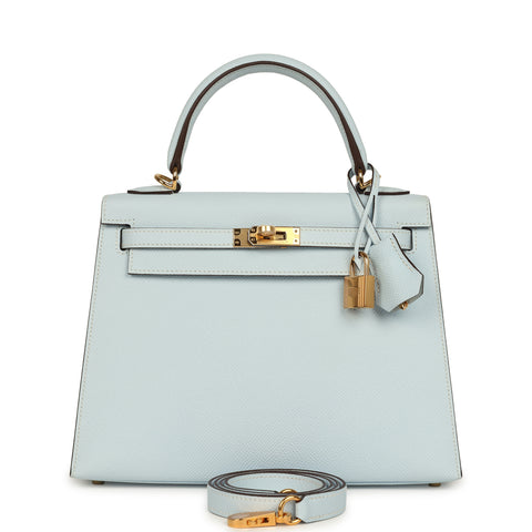 Hermes Kelly Sellier 25 Bleu Brume Epsom Gold Hardware