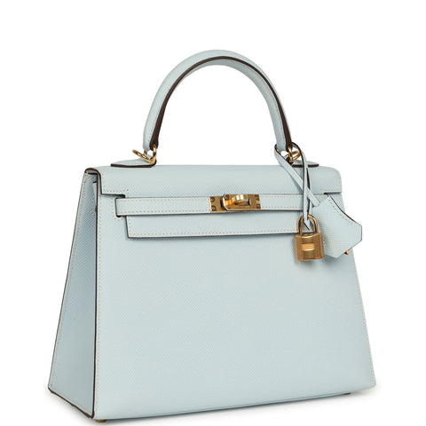 Hermes Kelly Sellier 25 Bleu Brume Epsom Gold Hardware