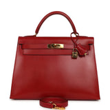 Vintage Hermes Kelly Sellier 32 Rouge Vif Box Gold Hardware - Thumbnail View 1