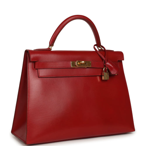 Vintage Hermes Kelly Sellier 32 Rouge Vif Box Gold Hardware