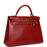 Vintage Hermes Kelly Sellier 32 Rouge Vif Box Gold Hardware - Thumbnail View 2