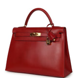 Vintage Hermes Kelly Sellier 32 Rouge Vif Box Gold Hardware - Thumbnail View 5