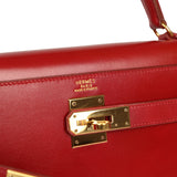 Vintage Hermes Kelly Sellier 32 Rouge Vif Box Gold Hardware - Thumbnail View 7