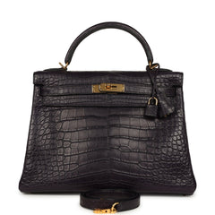 Pre-owned Hermes Kelly Retourne 32 Aubergine Matte Alligator Gold Hardware