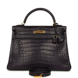 Pre-owned Hermes Kelly Retourne 32 Aubergine Matte Alligator Gold Hardware - Thumbnail View 1