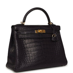 Pre-owned Hermes Kelly Retourne 32 Aubergine Matte Alligator Gold Hardware