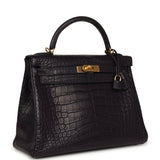 Pre-owned Hermes Kelly Retourne 32 Aubergine Matte Alligator Gold Hardware - Thumbnail View 2