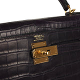Pre-owned Hermes Kelly Retourne 32 Aubergine Matte Alligator Gold Hardware - Thumbnail View 7