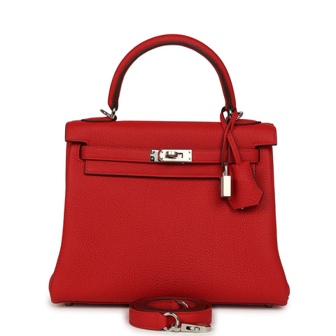 Hermes Kelly Retourne 25 Rouge Radieux Togo Palladium Hardware