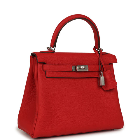 Hermes Kelly Retourne 25 Rouge Radieux Togo Palladium Hardware