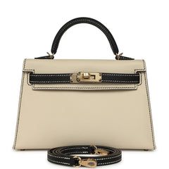 Hermes Special Order (HSS) Kelly Sellier 20 Craie and Black Epsom Permabrass Hardware