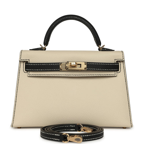 Hermes Special Order (HSS) Kelly Sellier 20 Craie and Black Epsom Permabrass Hardware