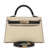 Hermes Special Order (HSS) Kelly Sellier 20 Craie and Black Epsom Permabrass Hardware - Thumbnail View 1