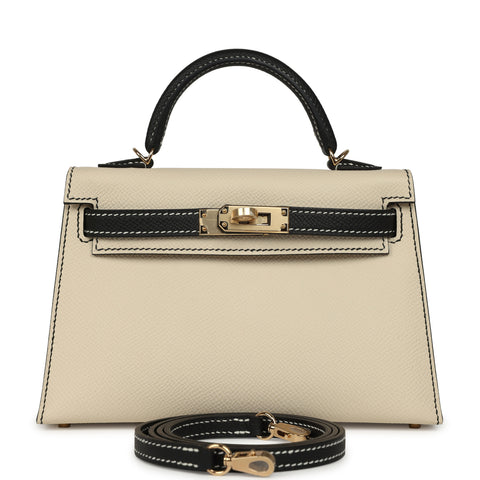 Hermes Special Order (HSS) Kelly Sellier 20 Craie and Black Epsom Permabrass Hardware