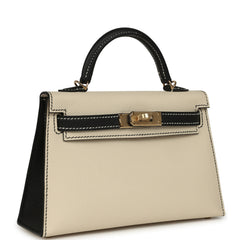 Hermes Special Order (HSS) Kelly Sellier 20 Craie and Black Epsom Permabrass Hardware
