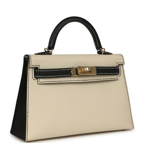 Hermes Special Order (HSS) Kelly Sellier 20 Craie and Black Epsom Permabrass Hardware