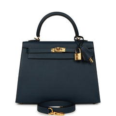 Hermes Kelly Sellier 25 Bleu Navy Epsom Gold Hardware
