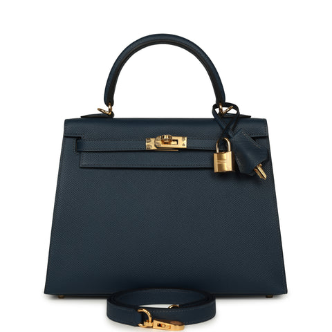 Hermes Kelly Sellier 25 Bleu Navy Epsom Gold Hardware
