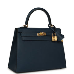 Hermes Kelly Sellier 25 Bleu Navy Epsom Gold Hardware