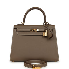 Pre-owned Hermes Kelly Sellier 25 Etoupe Epsom Gold Hardware
