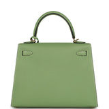 Hermes Special Order (HSS) Kelly Sellier 25 Vert Criquet Epsom Permabrass Hardware - Thumbnail View 4