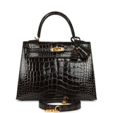 Hermes Kelly Sellier 25 Graphite Shiny Alligator Gold Hardware - Thumbnail View 1