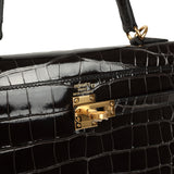 Hermes Kelly Sellier 25 Graphite Shiny Alligator Gold Hardware - Thumbnail View 7