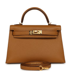 Hermes Special Order (HSS) Kelly Sellier 20 Caramel Verso Chevre Mysore Gold Hardware