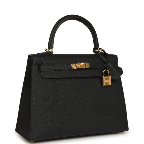 Hermes Kelly Sellier 25 Black Epsom Gold Hardware