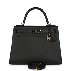 Pre-owned Hermes Special Order (HSS) Kelly Sellier 28 Black Chevre Mysore Permabrass Hardware