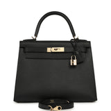 Pre-owned Hermes Special Order (HSS) Kelly Sellier 28 Black Chevre Mysore Permabrass Hardware - Thumbnail View 1