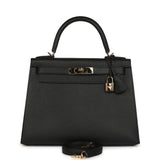 Pre-owned Hermes Special Order (HSS) Kelly Sellier 28 Black Chevre Mysore Permabrass Hardware - Thumbnail View 1
