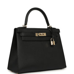 Pre-owned Hermes Special Order (HSS) Kelly Sellier 28 Black Chevre Mysore Permabrass Hardware