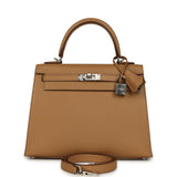 Hermes Kelly Sellier 25 Biscuit Epsom Palladium Hardware - Thumbnail View 1