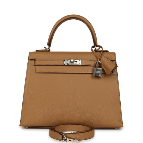 Hermes Kelly Sellier 25 Biscuit Epsom Palladium Hardware