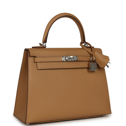 Hermes Kelly Sellier 25 Biscuit Epsom Palladium Hardware