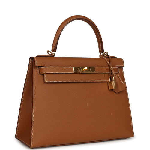 Pre-owned Hermes Kelly Sellier 28 Gold Epsom Gold Hardware