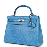 Pre-owned Hermes Kelly Retourne 32 Bleu Mykonos Matte Alligator Palladium Hardware - Thumbnail View 5