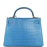Pre-owned Hermes Kelly Retourne 32 Bleu Mykonos Matte Alligator Palladium Hardware - Thumbnail View 4
