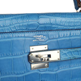 Pre-owned Hermes Kelly Retourne 32 Bleu Mykonos Matte Alligator Palladium Hardware - Thumbnail View 7