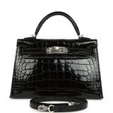 Hermes Kelly Sellier 20 Black Shiny Alligator Palladium Hardware - Thumbnail View 1