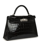 Hermes Kelly Sellier 20 Black Shiny Alligator Palladium Hardware - Thumbnail View 2