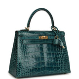 Pre-owned Hermes Kelly Sellier 25 Vert Bosphore Shiny Alligator Gold Hardware - Thumbnail View 2