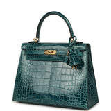 Pre-owned Hermes Kelly Sellier 25 Vert Bosphore Shiny Alligator Gold Hardware - Thumbnail View 5